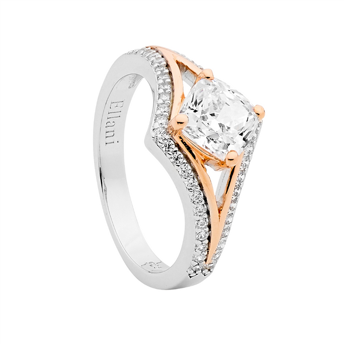 Ellani Sterling Silver Rgp V White Cz Ring 2