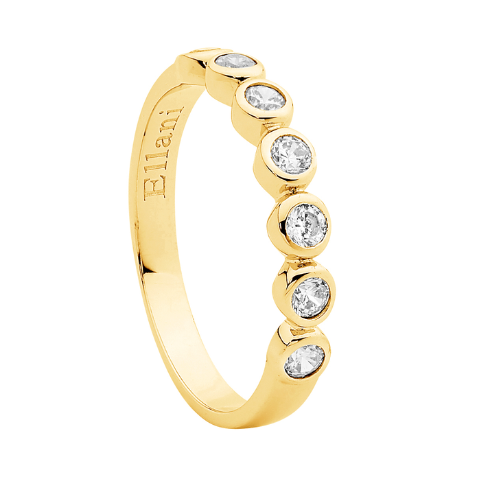Ellani Sterling Silver Ygp White Cz Bezel Set Ring