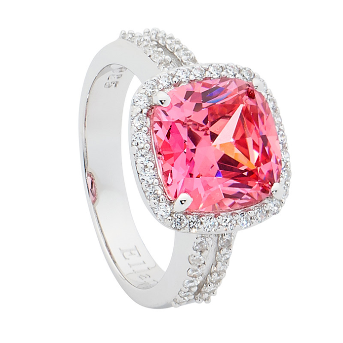 Ellani Sterling Silver Pink Cz Ring