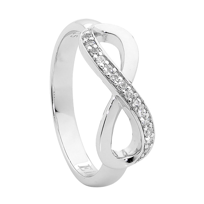 Ellani Sterling Silver Half Side Cz Infinity Ring