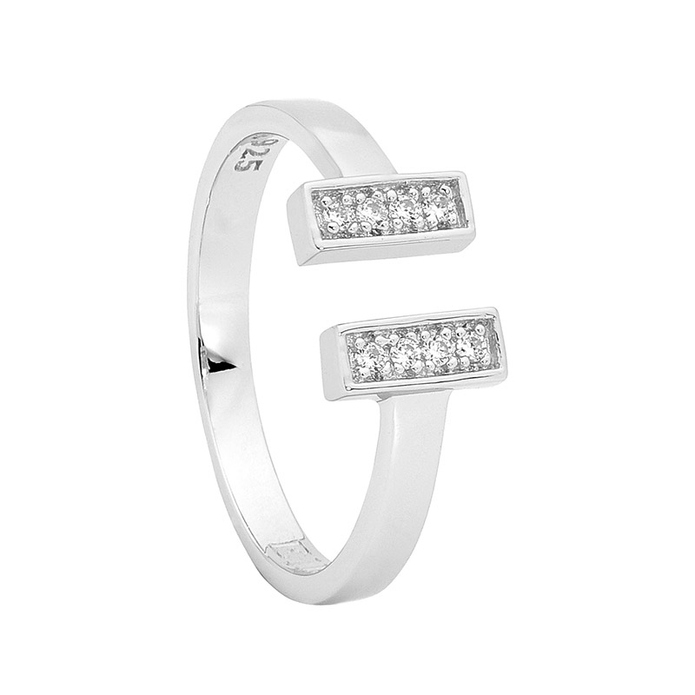 Ellani Sterling Silver Cz Open Double Bar Ring