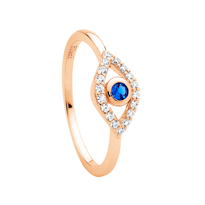Ellani Sterling Silver Rgp Cz Evil Eye Ring