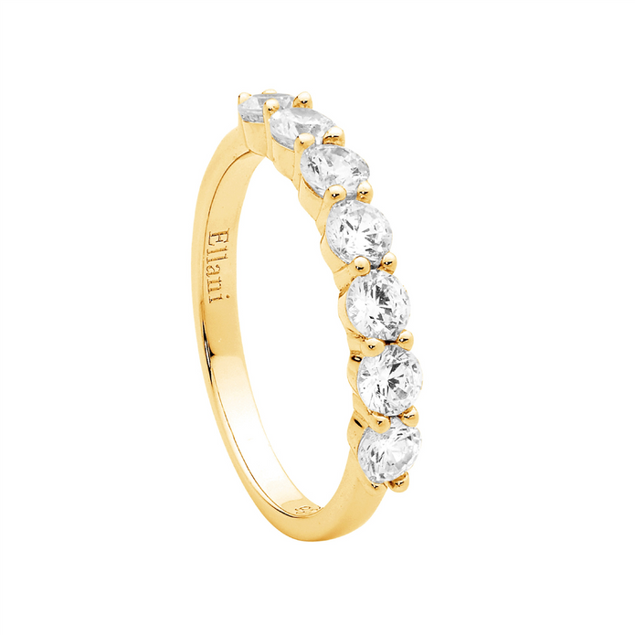 Ellani Sterling Silver Gp Cz 7 Stone Ring