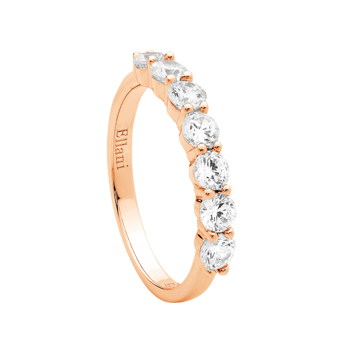Ellani Sterling Silver Rgp Cz 7 Stone Ring