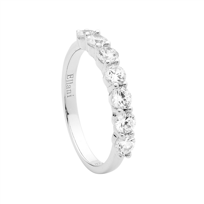 Ellani Sterling Silver Cz 7 Stone Ring