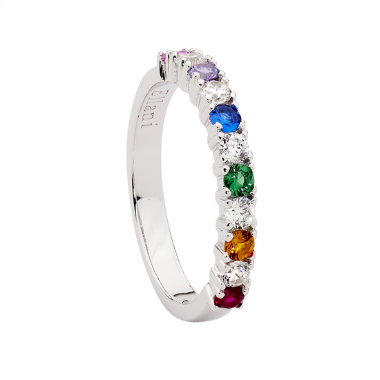 Ellani Sterling Silver Cz Multi Coloured Ring