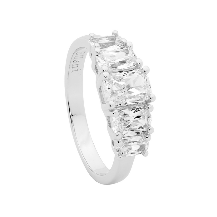 Ellani Sterling Silver Cz 5 Stone Ring