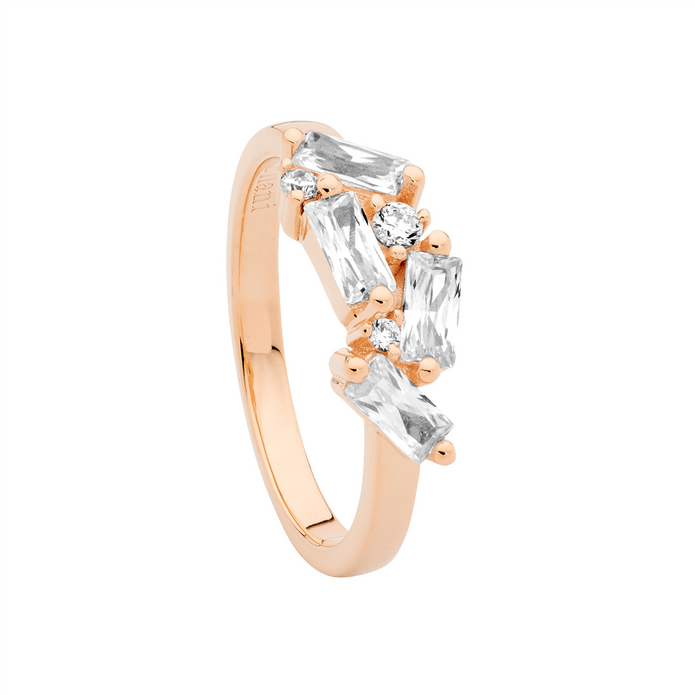 Ellani Sterling Silver Rgp Cz Cluster Ring