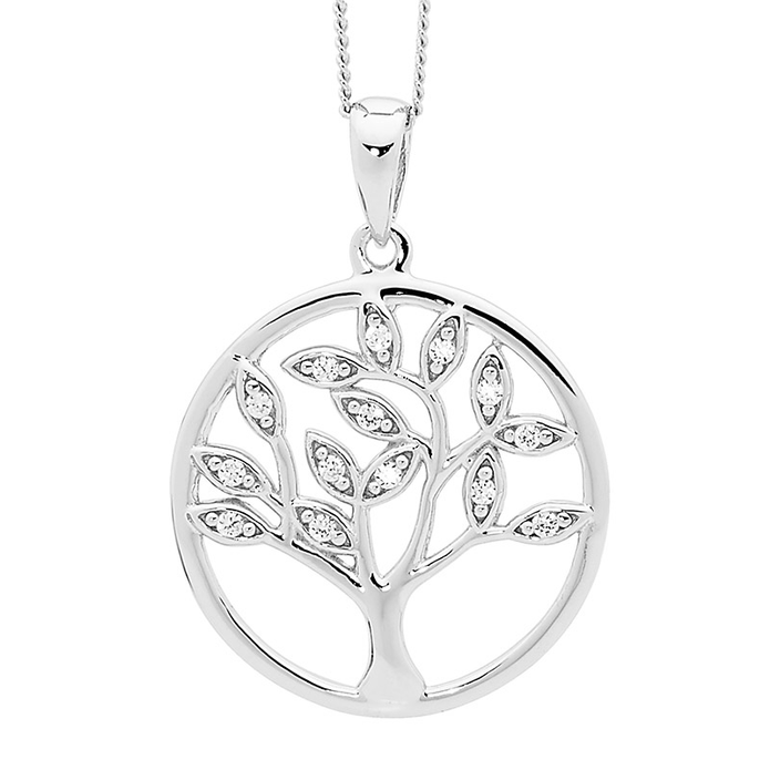 Ellani Sterling Silver Cz Tree Of Life Pendant