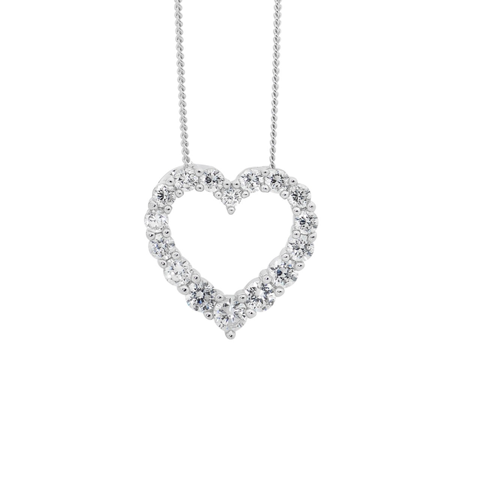 Ellani Sterling Silver Cz Heart Pendant