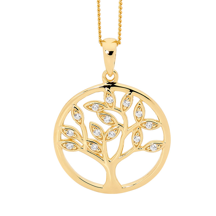 Ellani Sterling Silver Gp Cz Tree Of Life Pendant