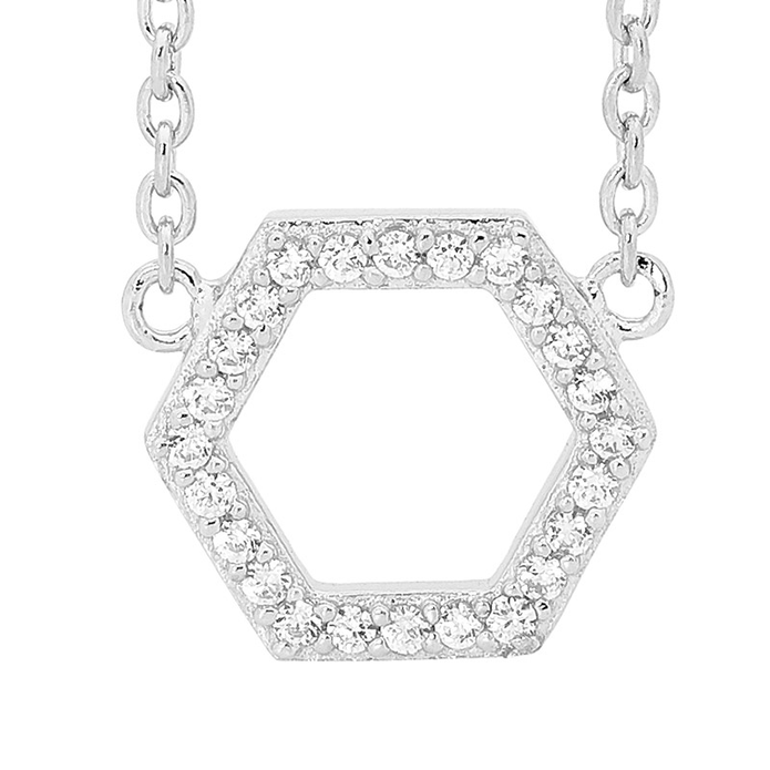 Ellani Sterling Silver Cz Hexagon Pendant