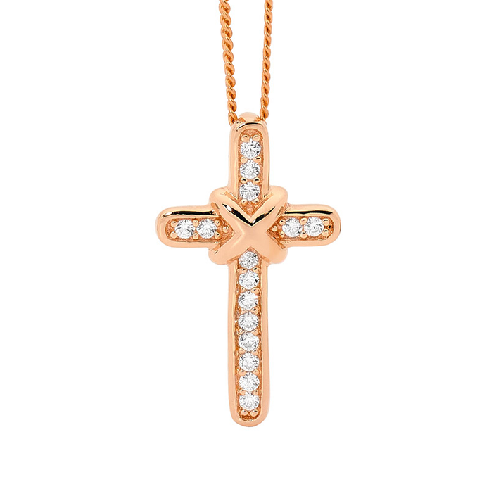 Ellani Sterling Silver Rgp Cz Cross Pendant
