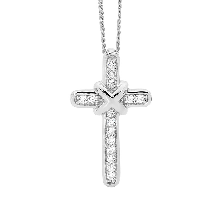 Ellani Sterling Silver Cz Cross Pendant
