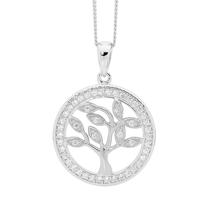 Ellani Sterling Silver Cz 'tree Of Life' Pendant