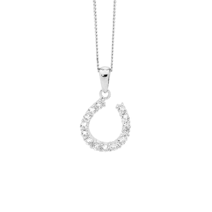 Ellani Sterling Silver Cz Horse Shoe Pendant