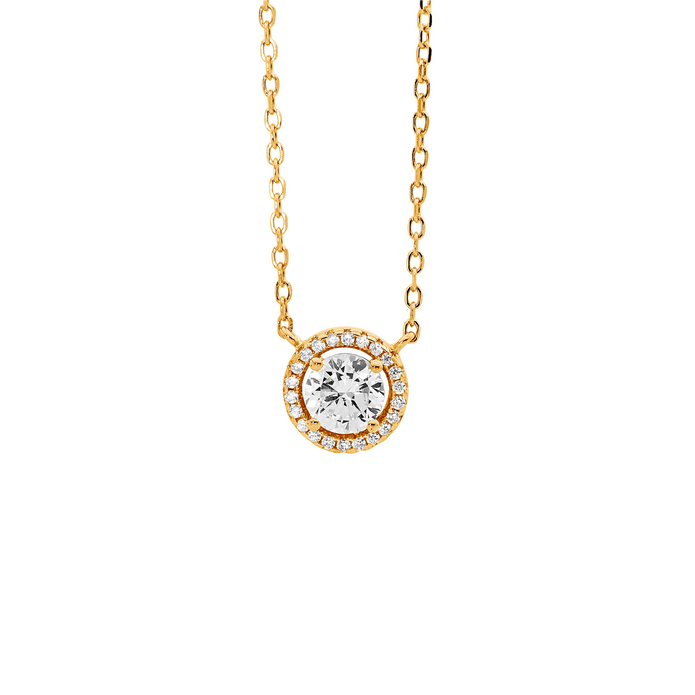 Ellani Sterling Silver Cz Solitaire Halo Gp Pendant