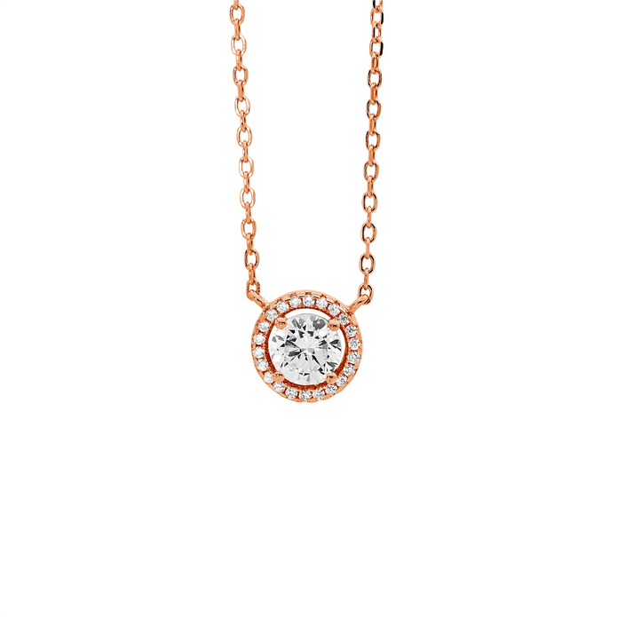 Ellani Sterling Silver Cz Solitaire Halo Rgp Pendant