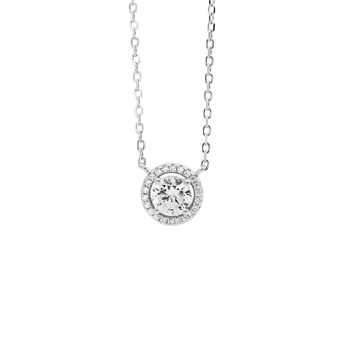 Ellani Sterling Silver Cz Solitaire Halo Pendant