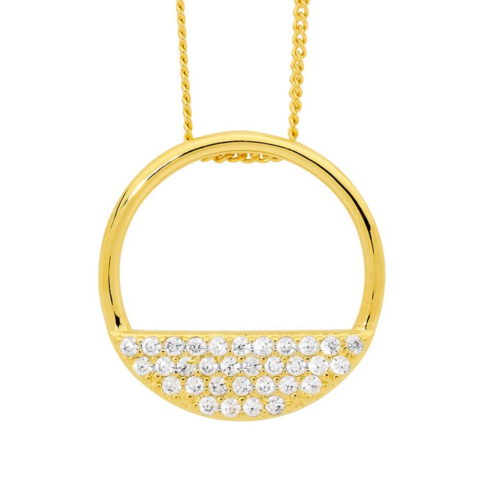 Ellani Sterling Silver Open Circle Cz Gp Pendant