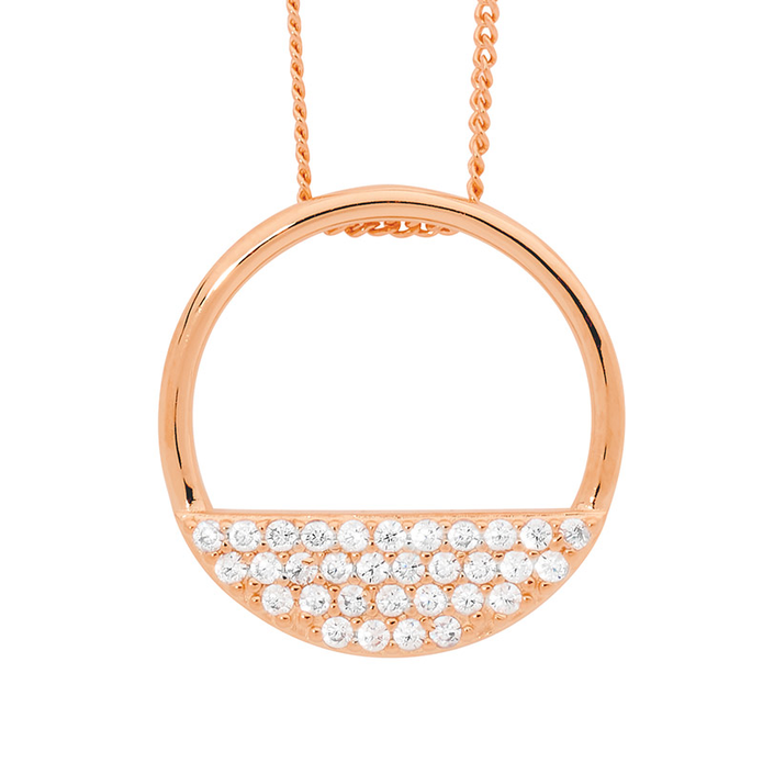 Ellani Sterling Silver Open Circle Cz Rgp Pendant