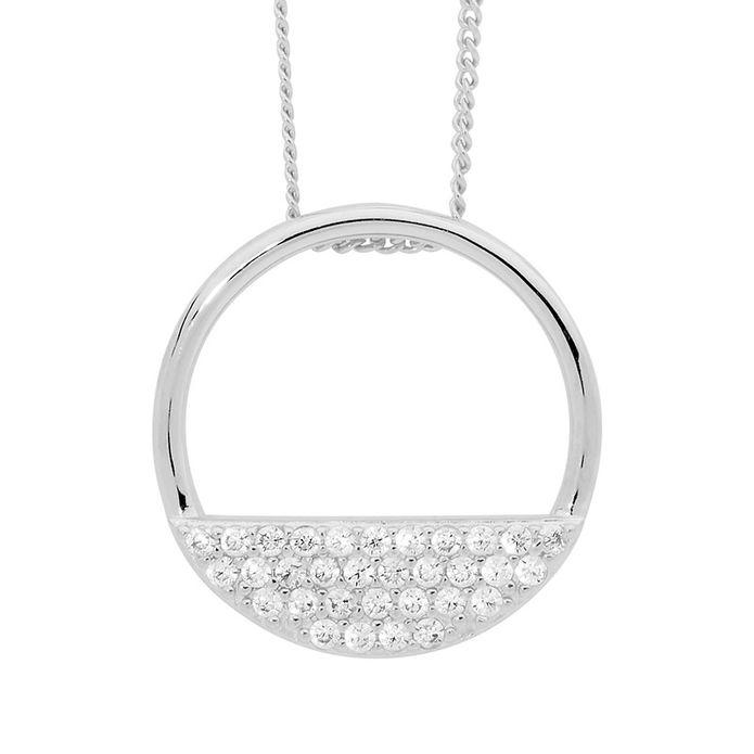 Ellani Sterling Silver Open Circle Cz Pendant