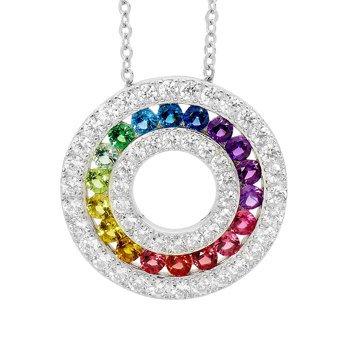 Ellani Sterling Silver Multi Coloured Cz Circle Pendant