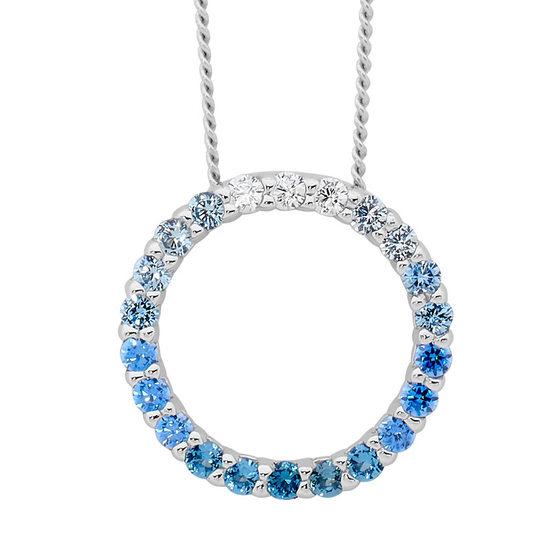 Ellani Sterling Silver Blue Cz Open Circle Pendant