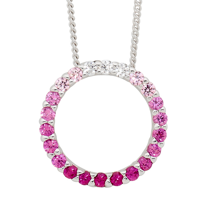Ellani Sterling Silver Pink Cz Open Circle Pendant