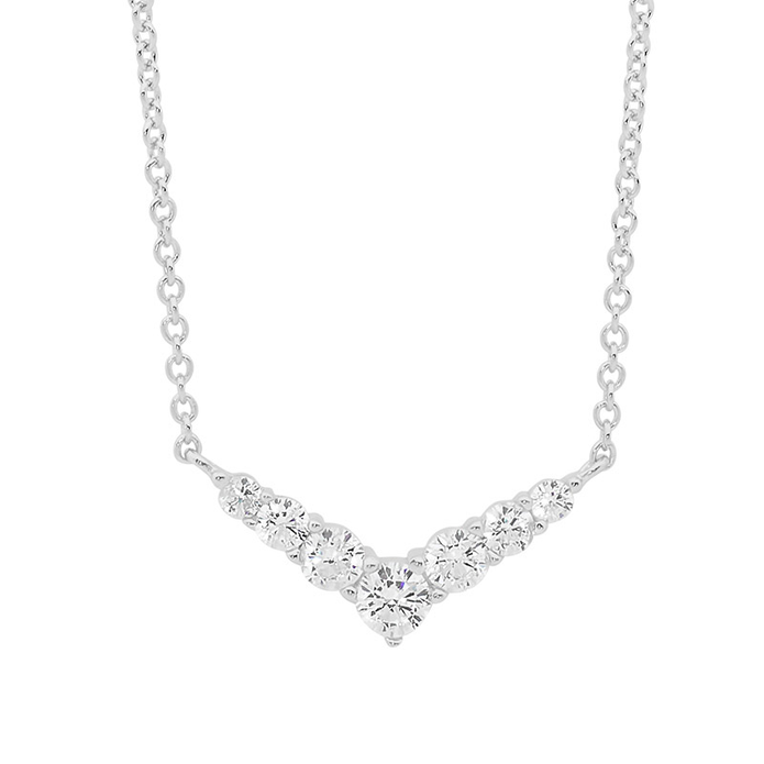 Ellani Sterling Silver Cz V Pendant