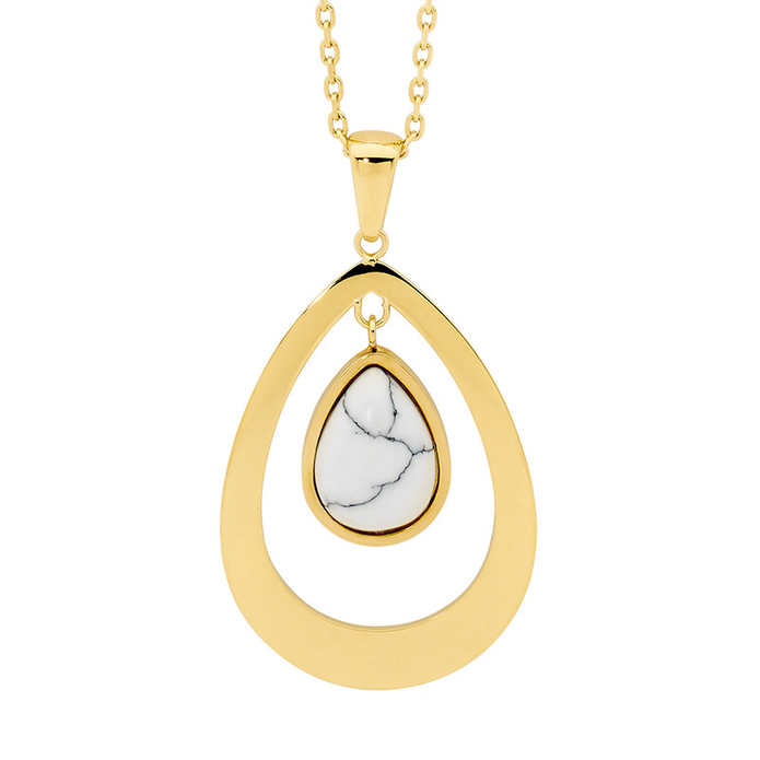 Ellani Stainless Steel Open Tear Howlite Gp Pendant