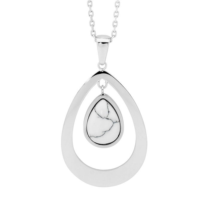 Ellani Stainless Steel Open Tear Howlite Pendant