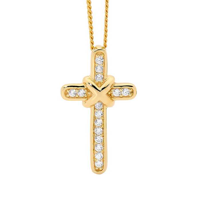 Ellani Sterling Silver Gp Cz Cross Pendant
