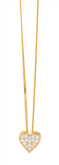 Ellani Sterling Silver Gp Cz Pave Heart Pendant