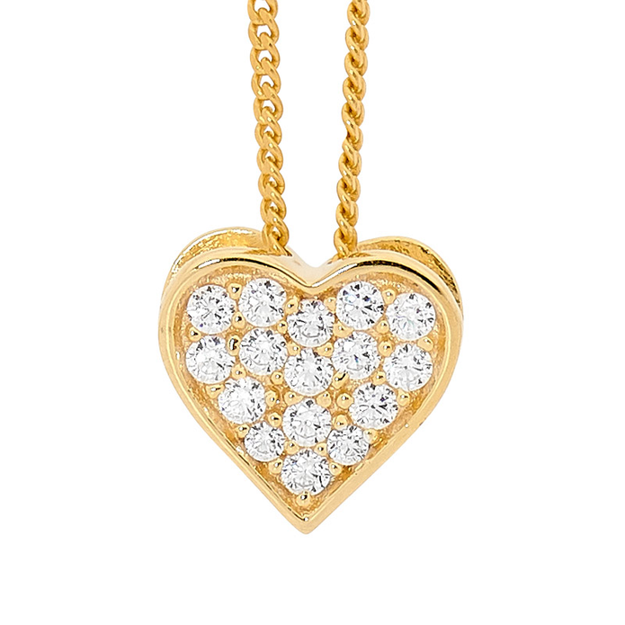 Ellani Sterling Silver Gp Cz Pave Heart Pendant