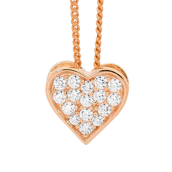 Ellani Sterling Silver Rgp Cz Pave Heart Pendant