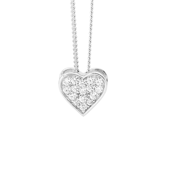 Ellani Sterling Silver Cz Pave Heart Pendant