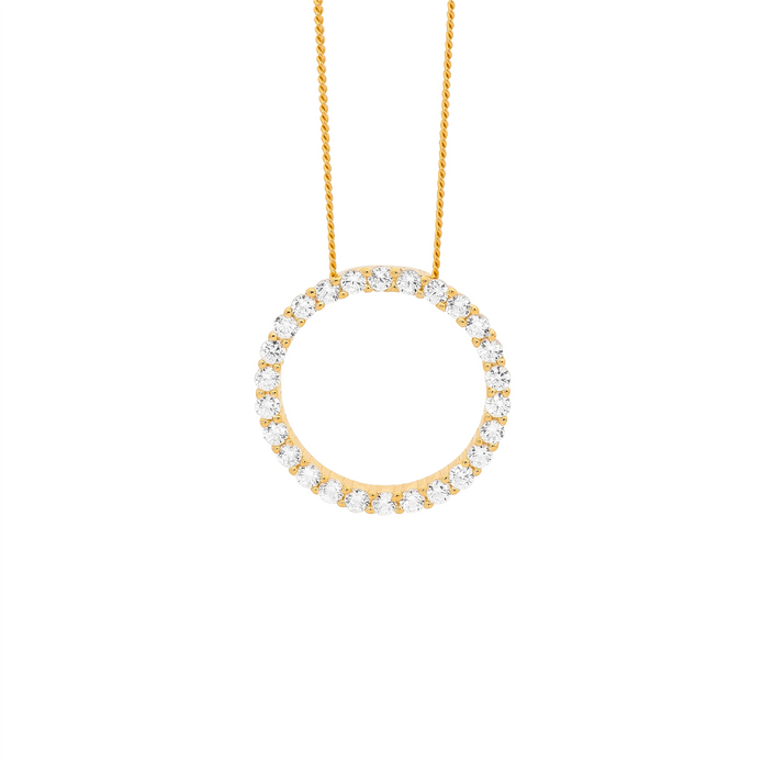 Ellani Sterling Silver Gp 15mm Cz Circle Pendant