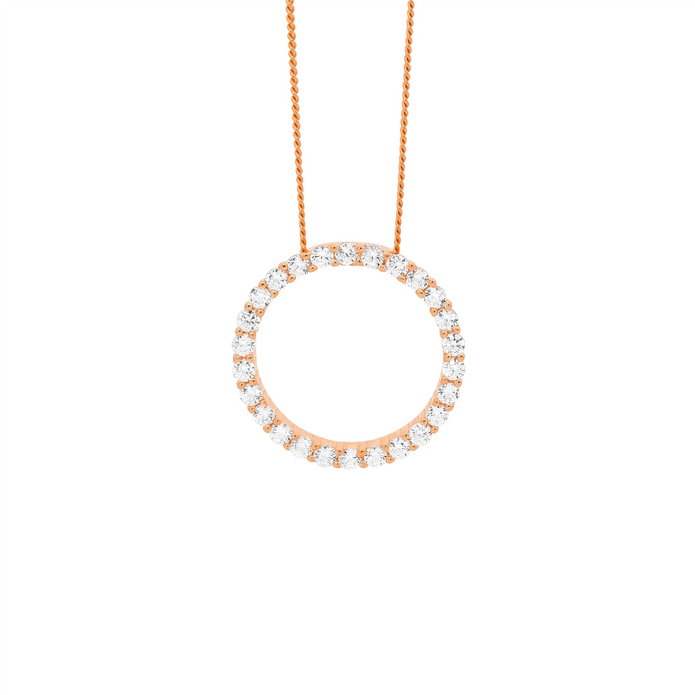 Ellani P816r Ellani Sterling Silver Rose Gold Plated 15mm White Cz Circle Pendant.