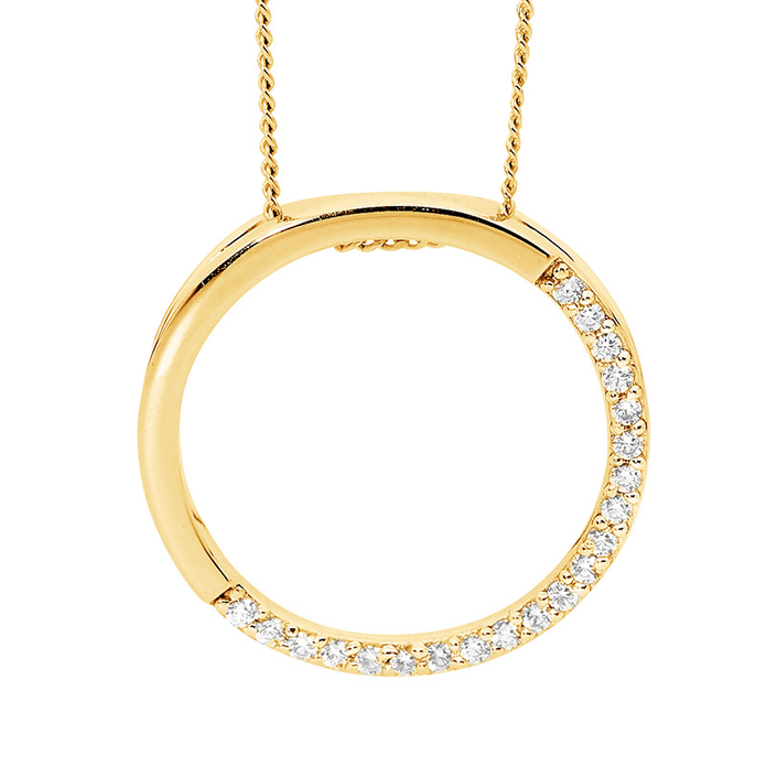 Ellani Sterling Silver Gp 20mm Half White Cz Open Circle Pendant