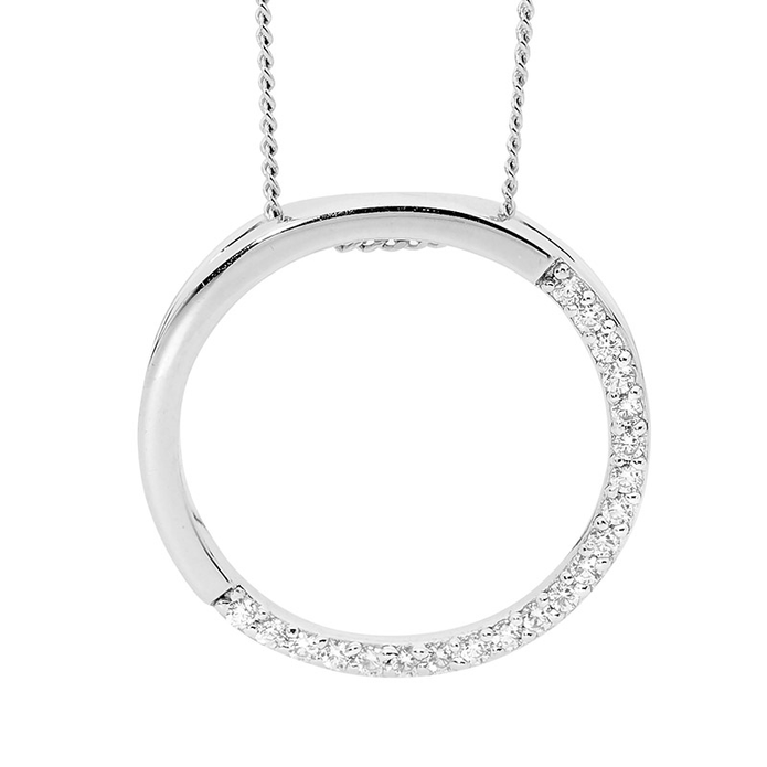 Ellani Sterling Silver 20mm Half White Cz Open Circle Pendant