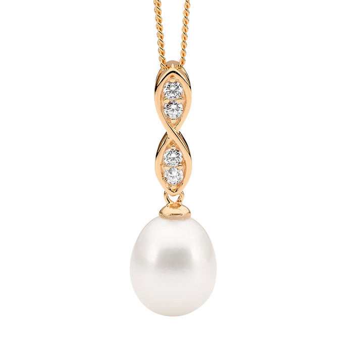 Ellani Sterling Silver Rgp Cz Freshwater Pearl Pendant