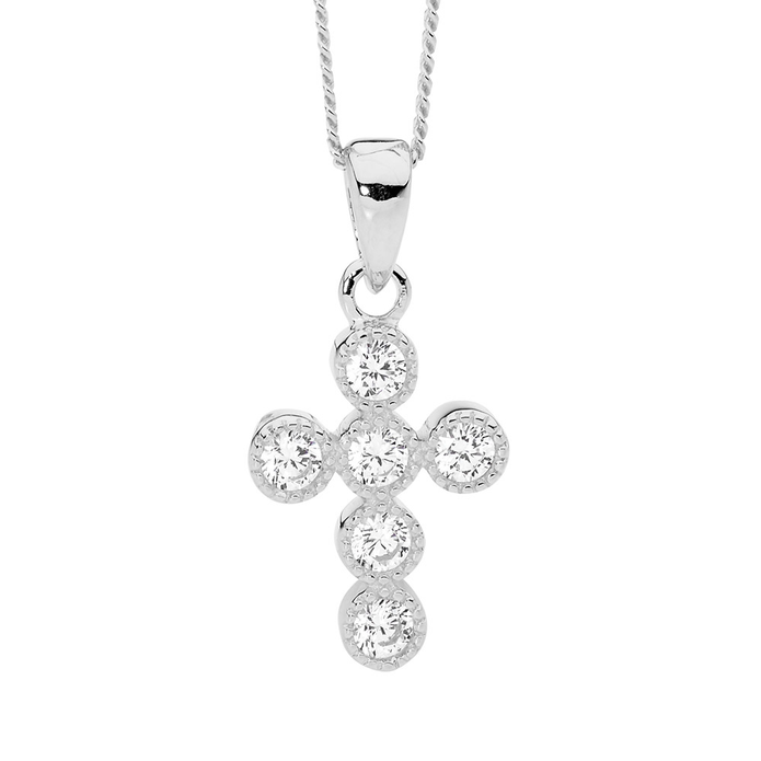Ellani Sterling Silver 14mm Cz Cross Pendant