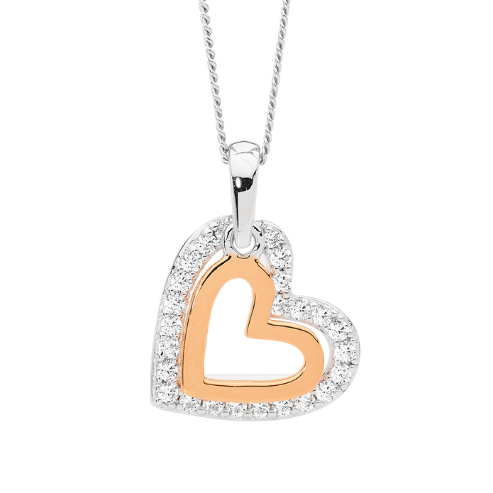 Ellani Sterling Silver Rgp Cz Heart Pendant