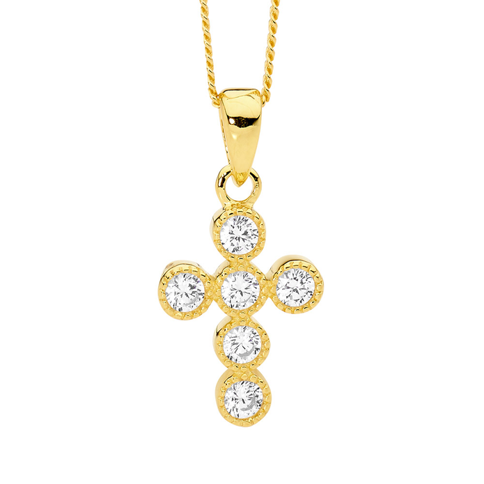 Ellani Sterling Silver Gp 14mm Cz Cross Pendant