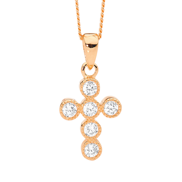 Ellani Sterling Silver Rgp 14mm Cz Cross Pendant