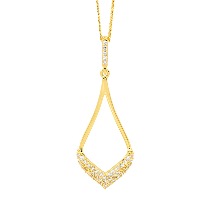 Ellani Sterling Silver 40mm Gp Cz Open Tear Drop Pendant