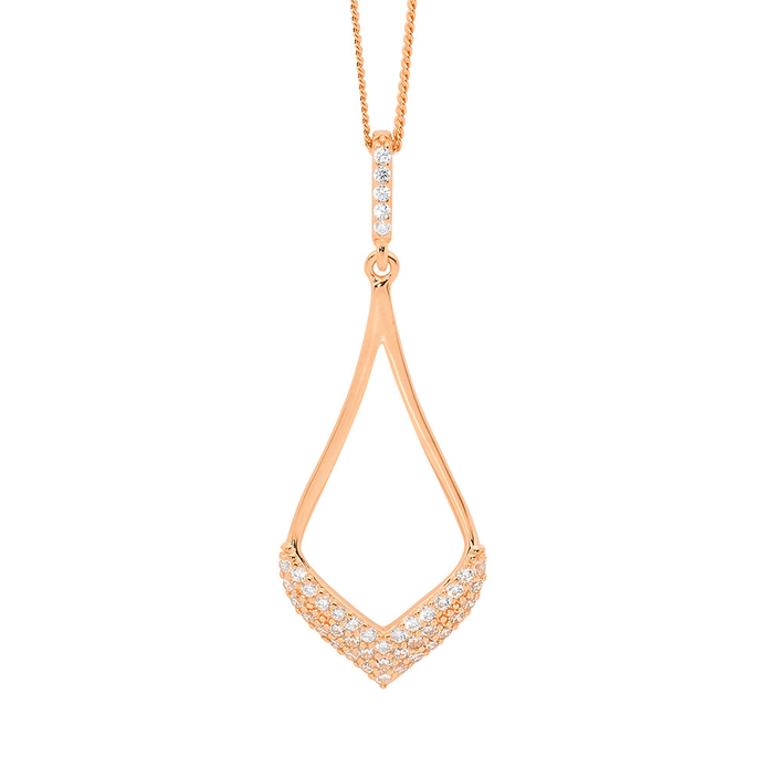 Ellani Sterling Silver 40mm Rgp Cz Open Tear Drop Pendant