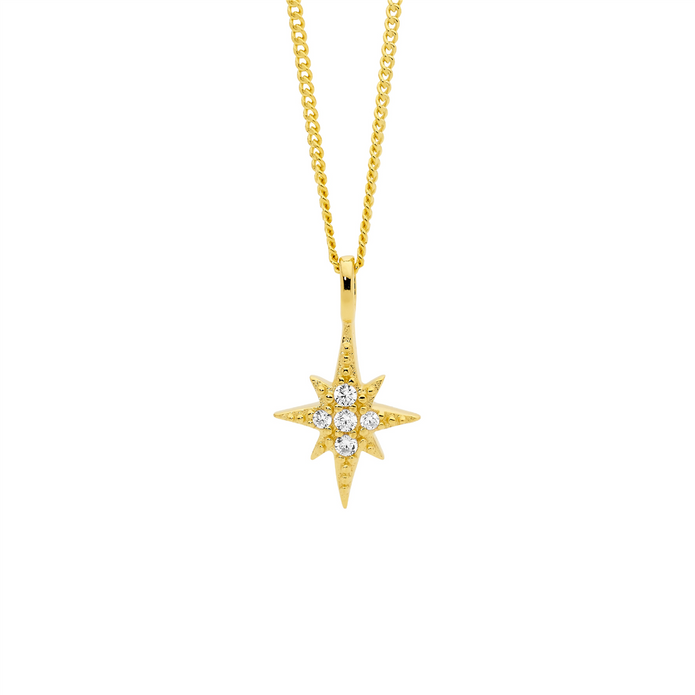 Ellani Sterling Silver Gp Cz Star Pendant