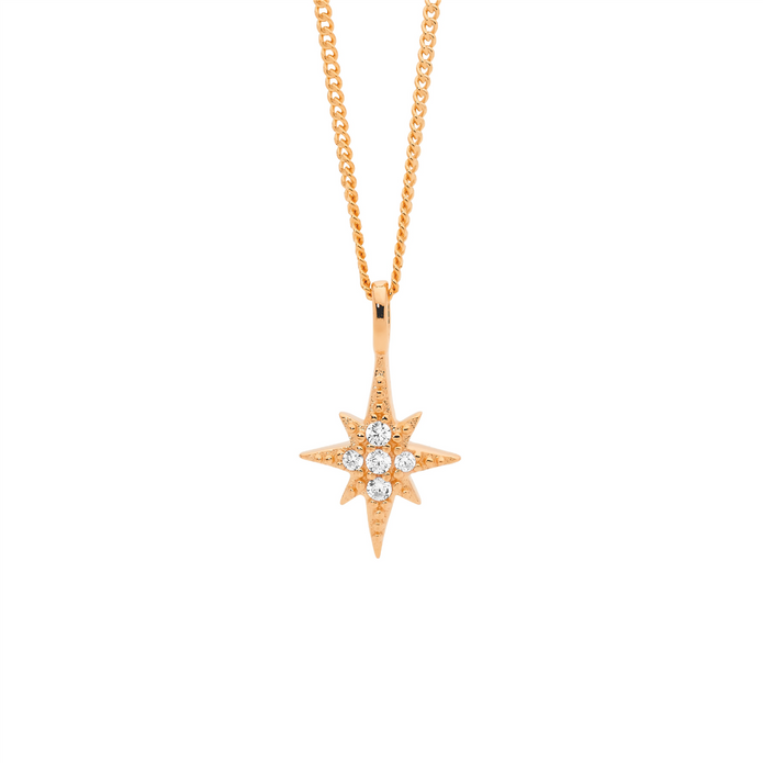 Ellani Sterling Silver Rgp Cz Star Pendant